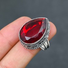 Red Garnet Gemstone 925 Sterling Silver Ring Handmade Jewelry Ring For Gift