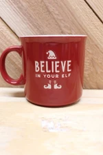 Believe in Your Elf red coffee mug F.A.O SCHWARZ. Christmas mug.