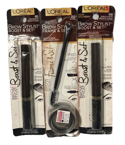 2x L'Oreal Brow Stylist Boost Set Brow Mascaras #490 Dark Brunette + Frame 212 - Picture 1 of 6