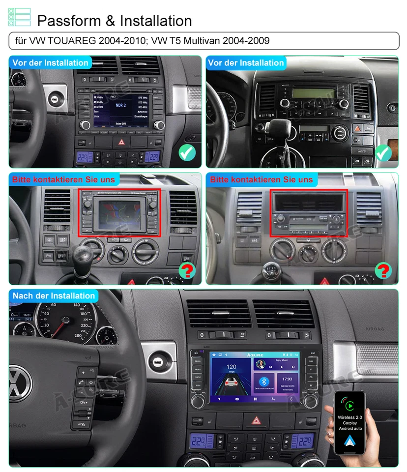7" 2+32GB Android Autoradio Navi CarPlay für VW T5 Multivan Transporter Touareg - Bild 3 von 4