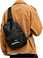Small Black Sling Backpack Travel Hiking Daypack, Crossbody Sling Bag with USB C