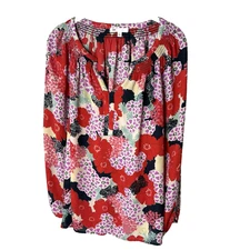 Daniel Rainn DR2 Blouse Size Large Top Long Sleeves Floral Red Purple Blue Pink