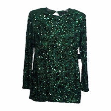 FOREVER 21 Women's XL Green Sequin Bodycon Mini Long Sleeve Open Back Dress