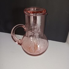 Pitcher With Matching Tumbler, Mid-century Pink Depression Glass, Etched...