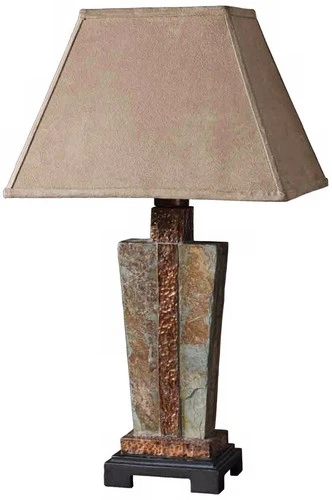 Rustic Table Lamp 29" Tall Natural Slate Copper Suede Shade for Living Room Home - Picture 2 of 2