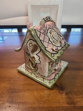 Blue Sky Clayworks Pink "LOVE" House Tea Light Candle Holder Heather Goldminc 