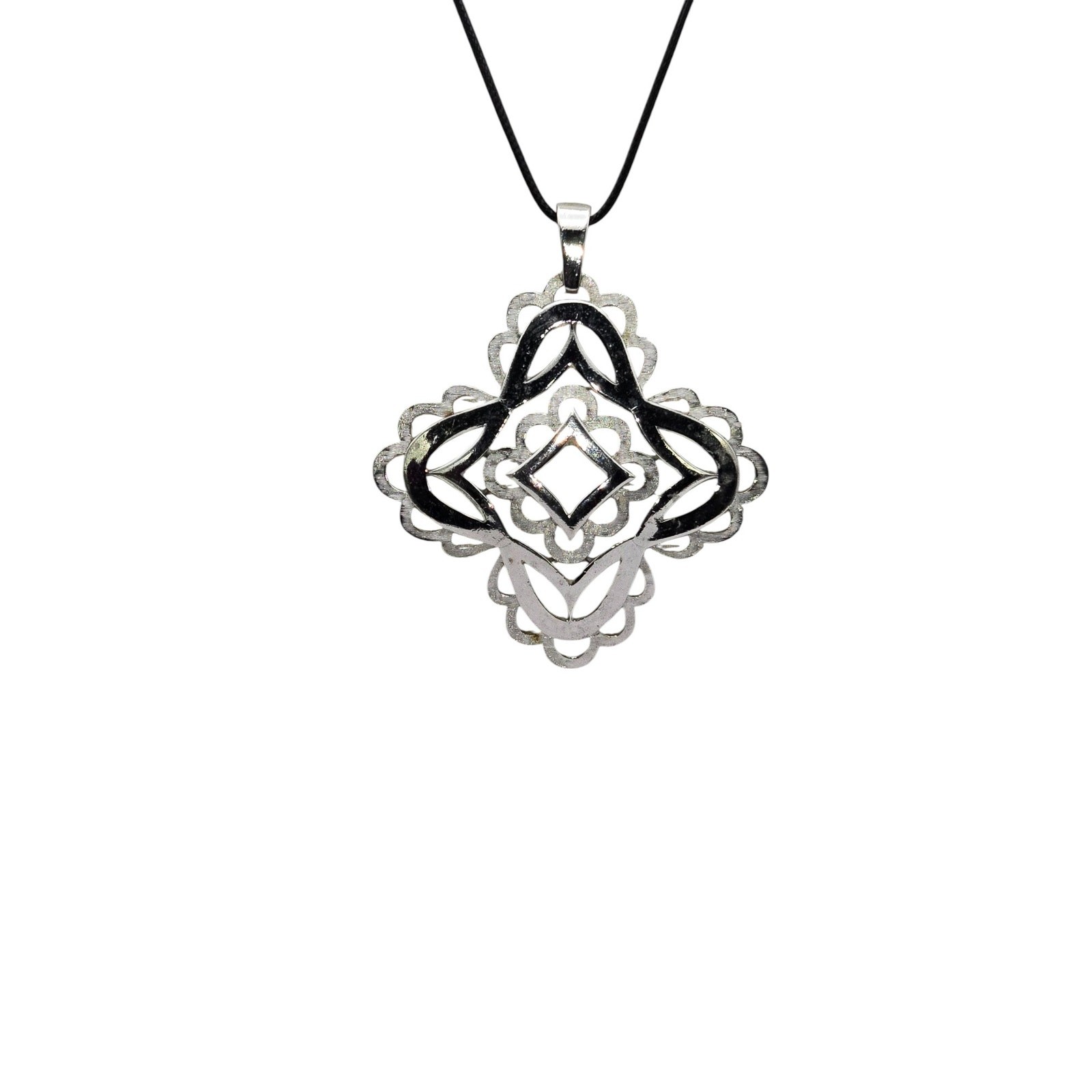 Geometric Silver & Black Enamel Statement Pendant… - image 7