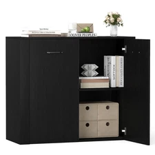 Floor Storage Cabinet Buffet Sideboard w/ Double Doors Wooden Coffee Bar Station