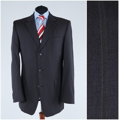 Mens Striped Sport Coat 42L US Size ENGBERS Dark Brown Wool Blazer Jacket
