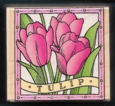 TULIP BANNER FLORAL GARDEN MUSEUM FLOWER BORDER Hero Arts wood 1996 Rubber Stamp