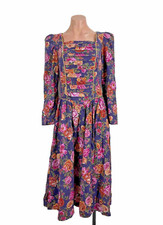 Vintage Go Vicki Cottagecore Floral Dress Fit N Flare 80s Victorian Puff Sleeve