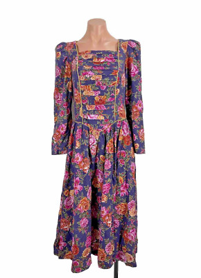 Vintage Go Vicki Cottagecore Floral Dress Fit N Flare 80s Victorian Puff Sleeve