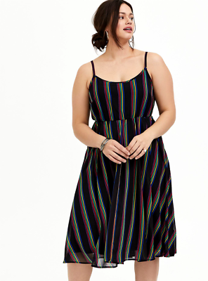 Torrid Midi Chiffon Pleated Dress Black Rainbow Stripe Size 0 12 large NWT | eBay Torrid Midi Chiffon Pleated Dress Black Rainbow Stripe Size 0 12 large NWT | eBay