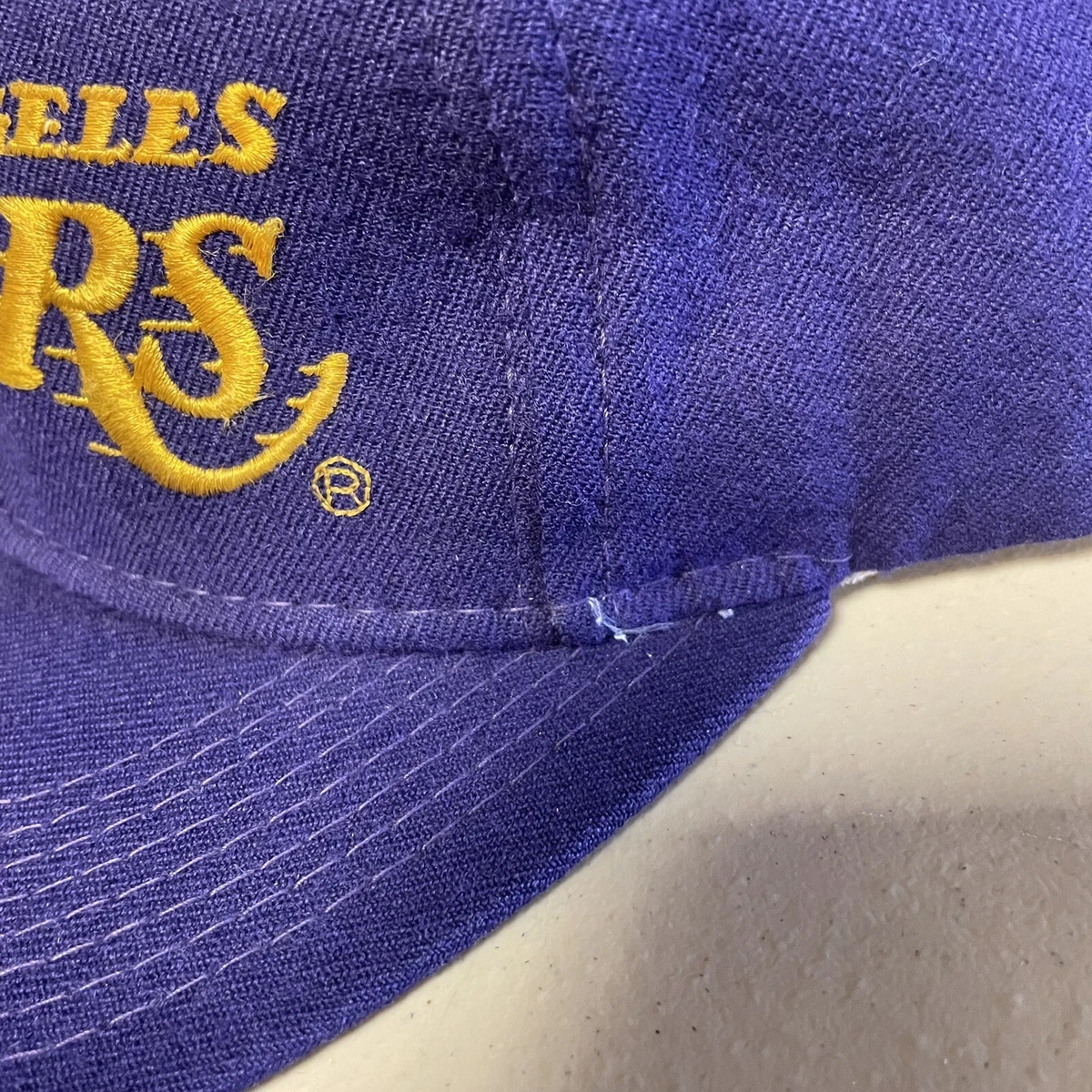 Vtg Sports Specialties Los Angeles Lakers Single Line Script Snapback Hat Purple