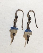 Cobalt Trade Blue and White Sea Glass Bead Earrings