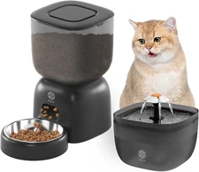 Automatic Cat Feeder with 3L Dry Cat Food Dispenser and 2L Water Fountain, Timed