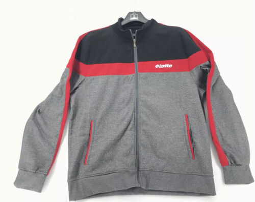 Lotto Full Zip Track Jacket Mens Size 2XL Long Sleeve Sweatshirt Black Red Gray