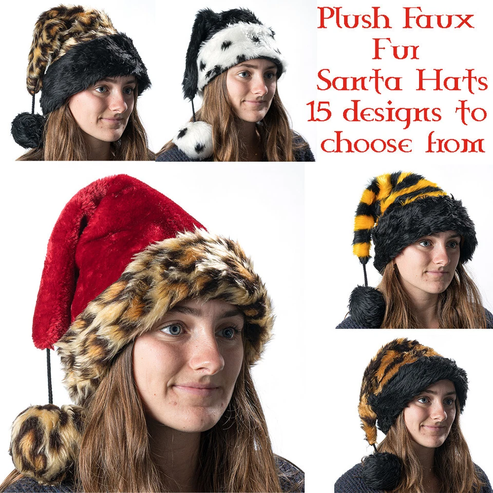 Navidad Santa Sombrero Piel Sintética Mullido Invierno Dálmata Cruella Leopardo - Imagen 1 de 1