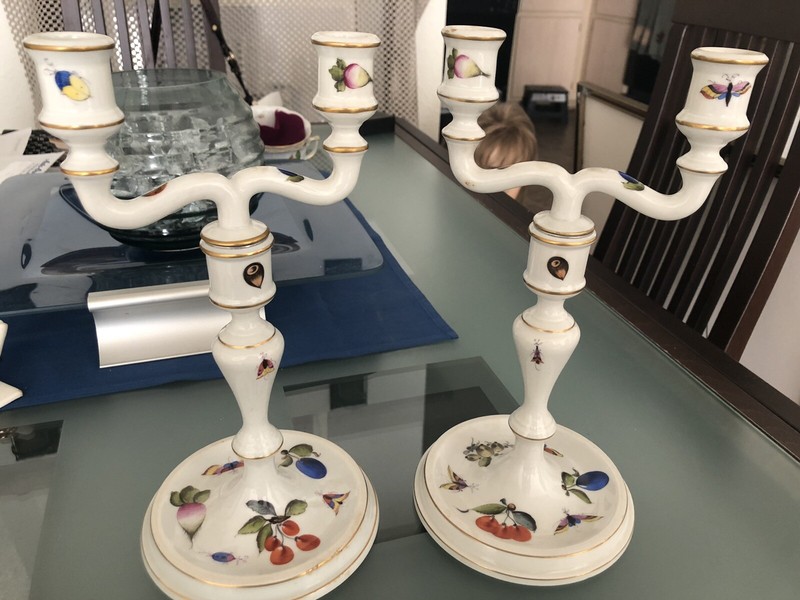 Herend Market Garden Hand-Painted China Pair of Candlesticks