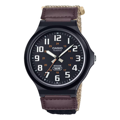 Casio MW240B-5BV,   Men's Beige Nylon Wrapstrap Watch, 50 Meter WR, 43MM Case