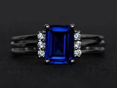 2.8ct Emerald Natural Sapphire Split Shank 14k SOLID White Gold Engagement Ring