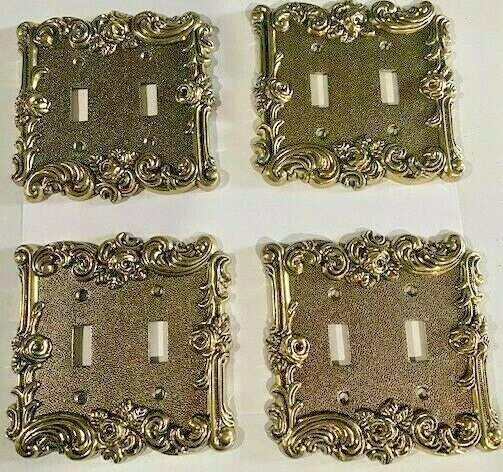 4 Beautiful Gold Metal double outlet light switch plate covers vintage antique - Image 2 of 4