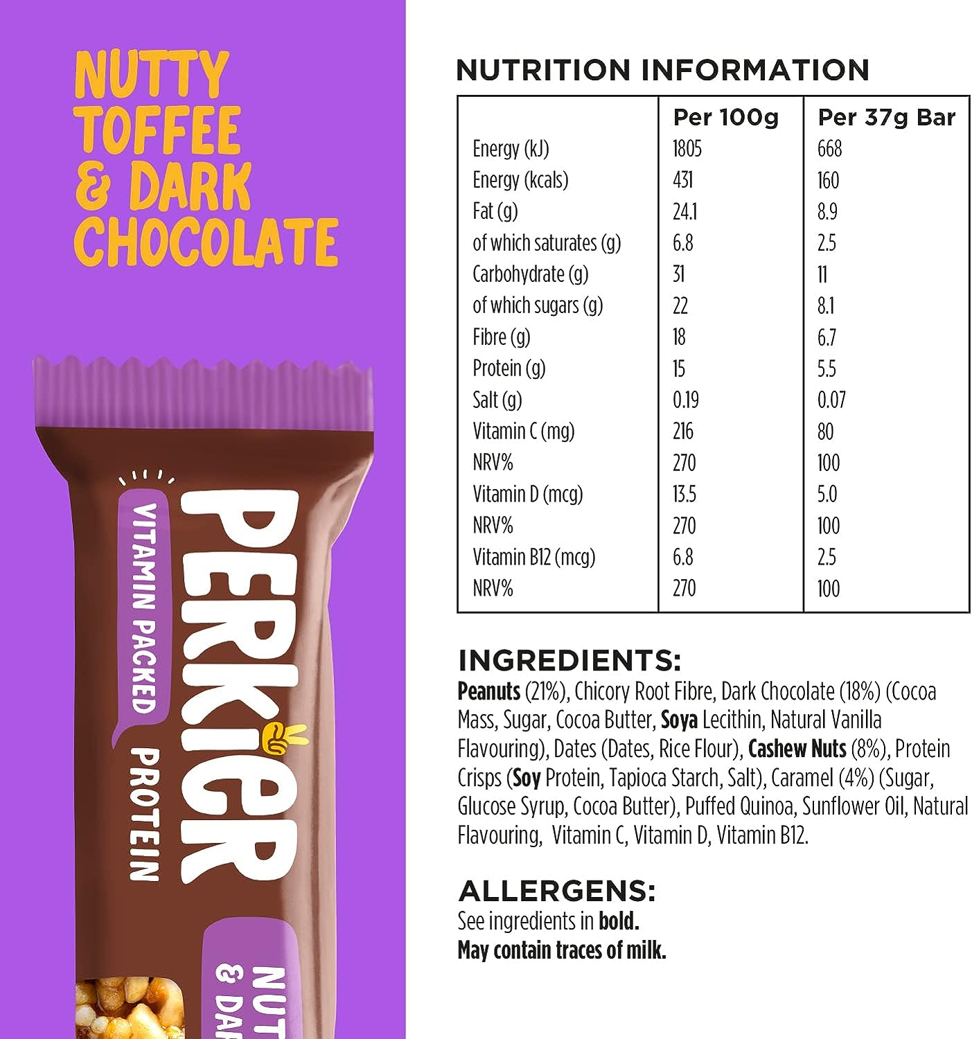 Perkier Nutty Toffee & Dark Chocolate Snack Bars â€“ Healthy â€“ Vegan
