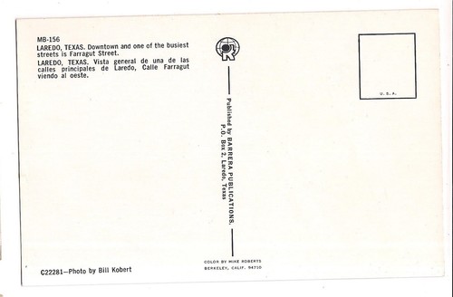 Farragut St LAREDO TEXAS Zales Jeweler Southland Cafe Butter Krust Postcard TX - Picture 2 of 2