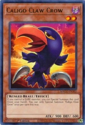Claw Crow　 Yugioh - Caligo Claw Crow - 1st Edition Rare NM - Free Holographic