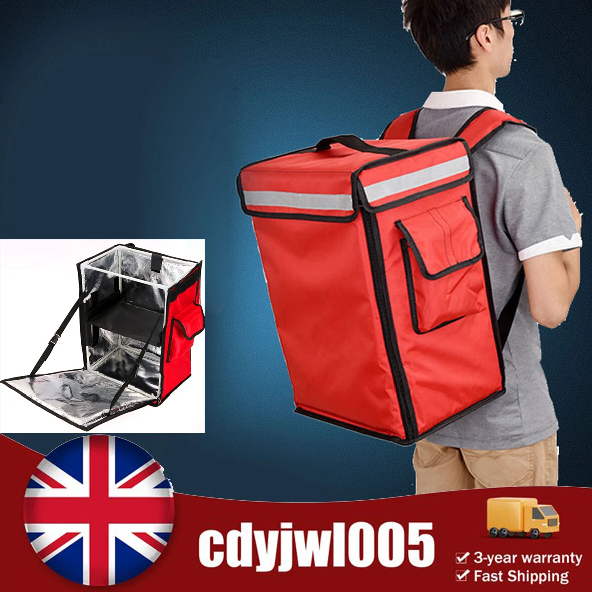 42L Delivery Backpack Foil Insulated Food Pizza Delivery Bag for Motorbike Bike