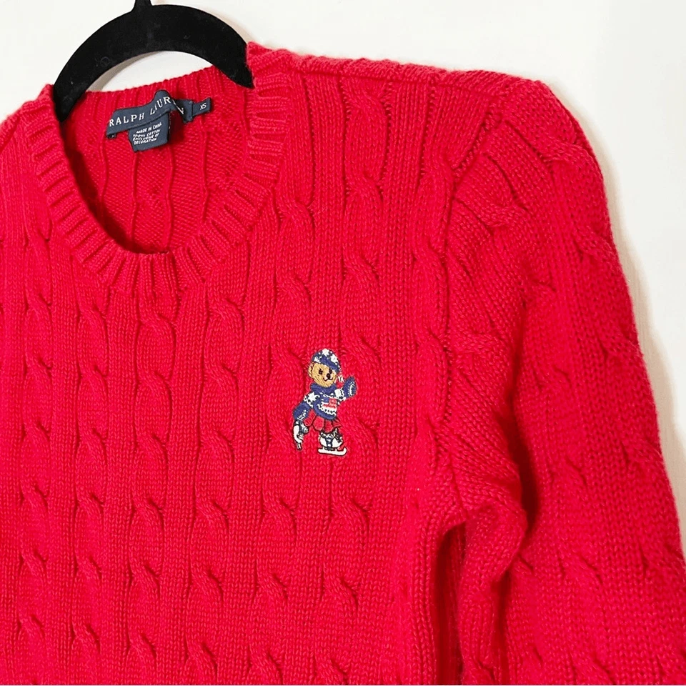 Suéter de esquí vintage Ralph Lauren Teddy Bear XS rojo algodón Foto 2 de 4