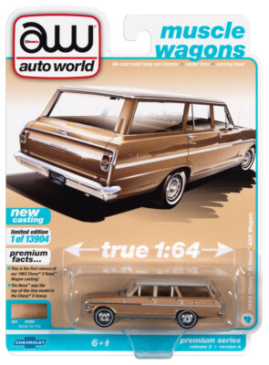 2021 AUTO WORLD 1:64 *PREMIUM 2A* Saddle Tan 1963 Chevy Nova II 400 WAGON NIP!