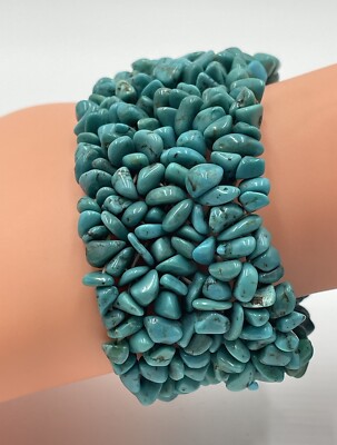 ATEMBERAUBENDES POLIERTES TÜRKIS KIESEL NUGGET STRETCH ARMBAND 35 MM