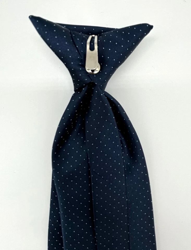 Puritan Clip On Tie Mens Navy Blue Polka Dot Business Easter Grad Church Dress - Image 3 of 4