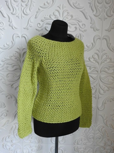 DKNY NWT Mohair Wool Chunky Knit SWEATER TOP Lime Green P XS S NEW - Picture 5 of 24