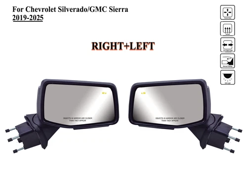 Pair Left+Right Side Door Mirror Power and Light for 19-25 Chevy Silverado 1500