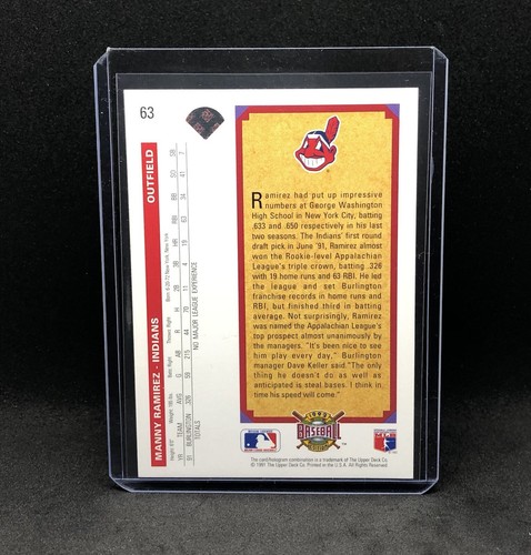 1992 Upper Deck - Top Prospect Manny Ramirez #63 (RC) - Picture 2 of 2
