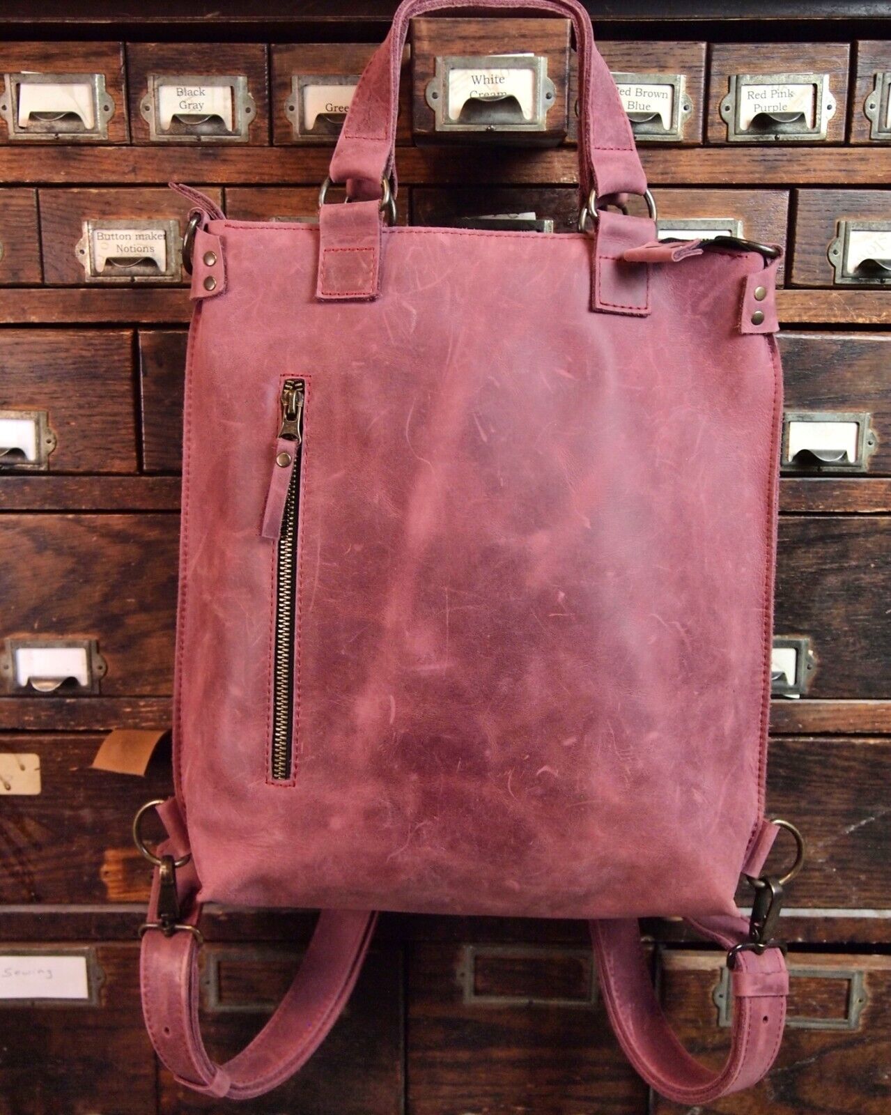 Incarne Leather Convertible Backpack in Burgundy Made in Ukraine