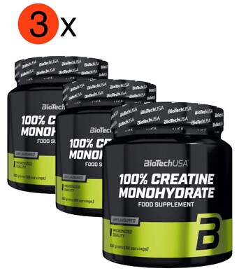 Drei 3 Kreatin |Creatin 100 % monohydrat Biotech USA 300 Gramm 88 Serving |