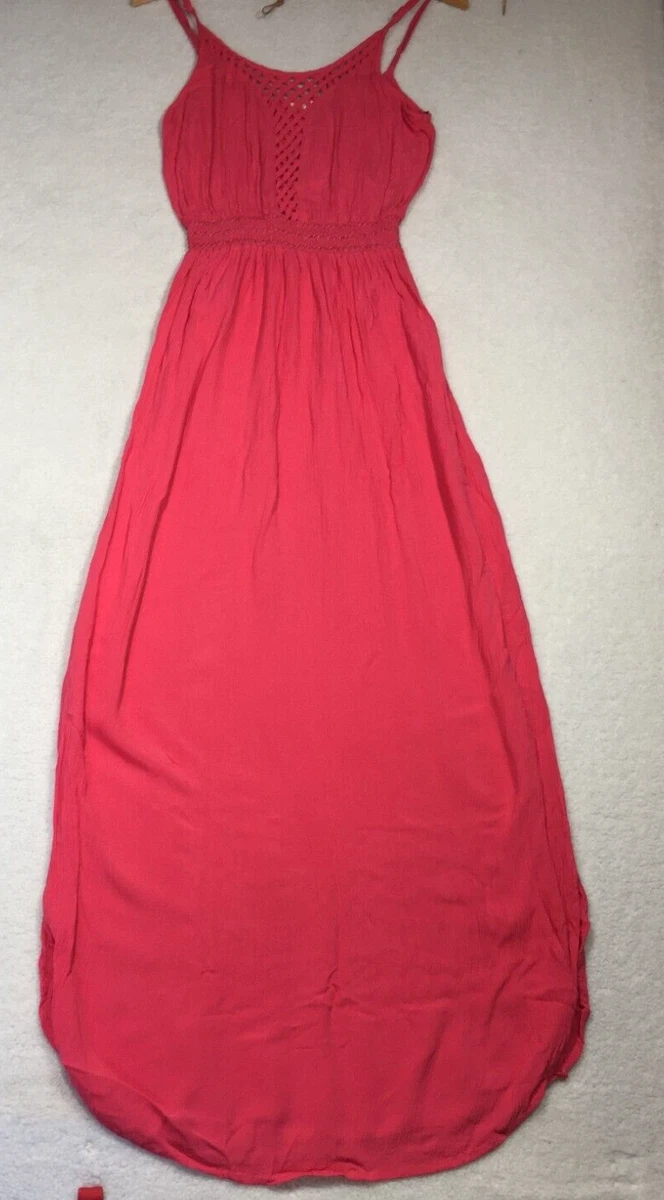 Rusty Ladies Pink Shirred Waist Lattice Front Split Side Hem Maxi