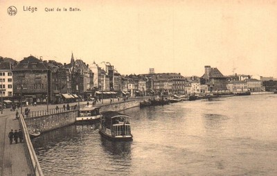 Vtg Postcard Waterfront Qual de la Batte Ferry Boat Liege, Belgium Unposted DB