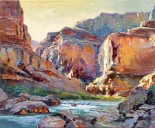 Canyon Original painting Impressionism artwork Oil on canvas by E. Chernyakovsky