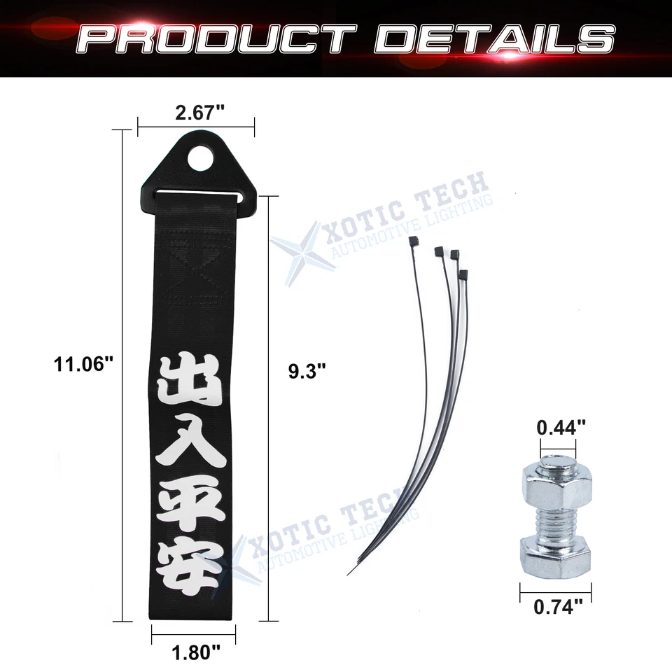 Correa de Remolque Eslogan Chino Universal para Coche Negro Nylon Deportivo Estilo Carreras Foto 3 de 4