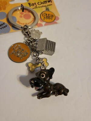 NEW Little Paws Border Terrier Dog Key Ring With Charms and Trolley Coin