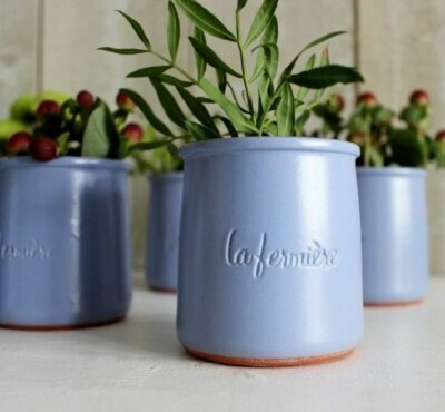 La Fermiere French Periwinkle Terra Cotta Glazed Yogurt Plant Pot Planter Clay
