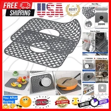 TOOVEM 2PCS Silicone Sink Mats - Non-Slip, Heat Resistant, Grey Farmhouse Style