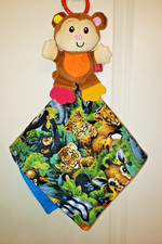 MONKEY W/ RATTLE  TEETHERS - BABY SECURITY BLANKET - HOME SEWN - LOVEY