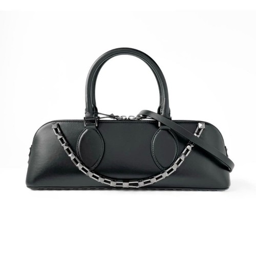 Valentino Garavani Black Leather Studded East West Tote Crossbody Purse Dustbag