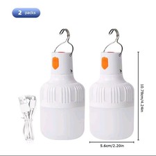 2PCS 60W USB Rechargeable LED Work Light Bulb with Hanging BBQ Camping Emergency