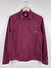 Mens Pretty Green Jacket Full Zip Cotton Overshirt Burgundy Size S